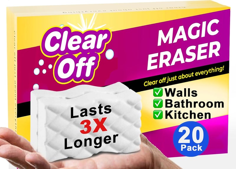 Clear Off 20 Pack Upgraded Magic Sponge Eraser Extra Large Super Powerful - Melamine Sponge for All-Purpose Cleaning, Oven Cleaner, Wall Cleaner, Dish, Kitchen, Baseboards, Sink, Sneaker, Car, Bathroom - Image 3